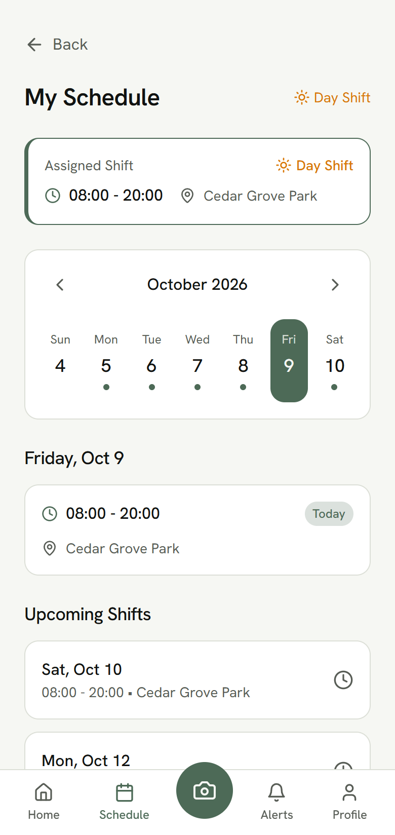 Guard app: Schedule
