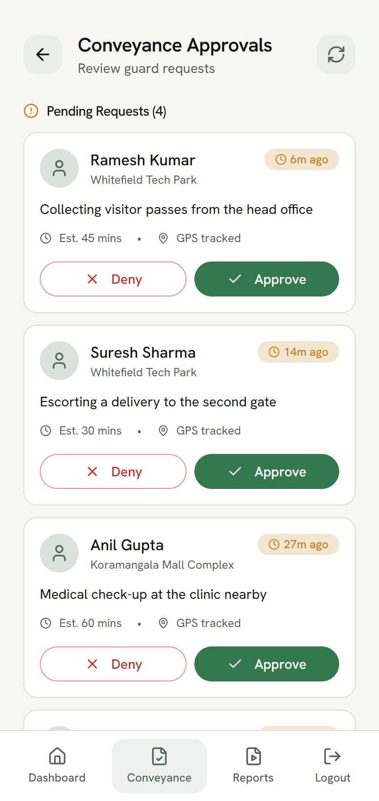 Officer app: Conveyance approvals